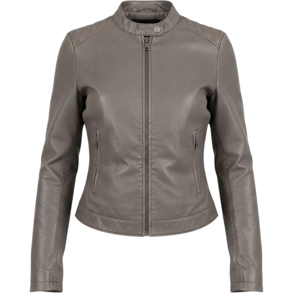 Ever Moto Jacket Womens Small Grey Washed Italian Lambskin Leather Biker Coat